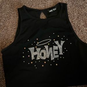“honey” rhinestone tank